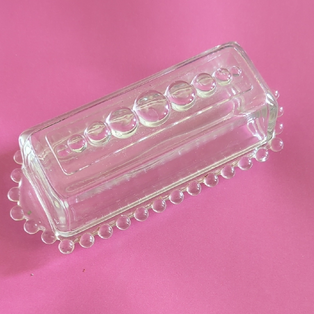 Glass Butter Dish with Beaded Edge